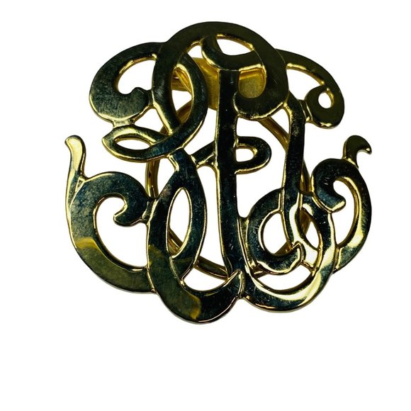Jewelry - Scarf Clip Fancy Decorative Scroll Letters Gold Tone